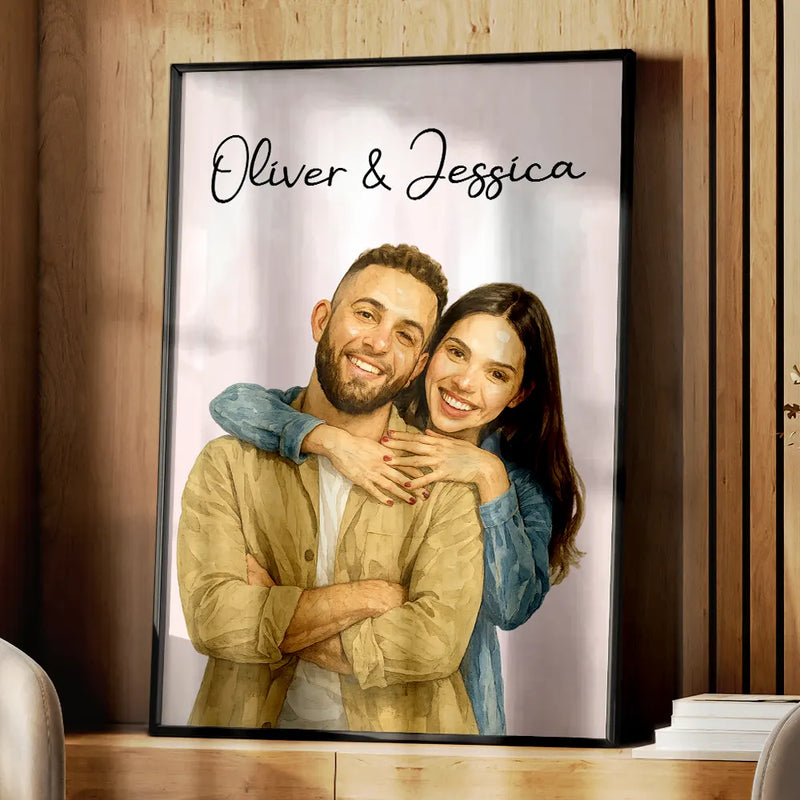 Gift For Couples,Gift For Wife,Gift For Husband,Gift For Boyfriend,Gift For Girlfriend,Love - Custom Photo Realistic Watercolor Art Couple Family - Personalized Poster
