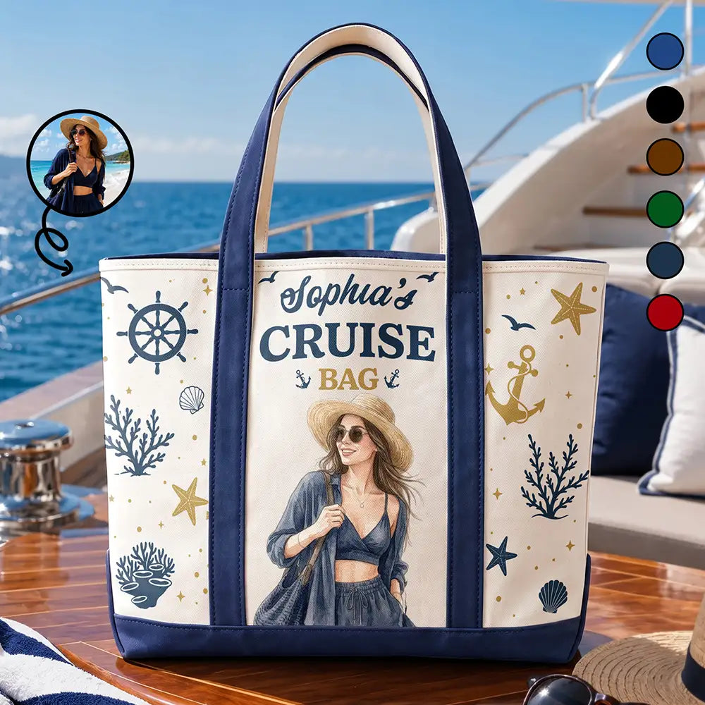 Art Design,Gift For Yourself,Gift For Women,Photo - Watercolor - Remove BG,Happy - Custom Photo Realistic Watercolor Art Cruise Bag Cruise Trip - Personalized Fabric Tote Bag