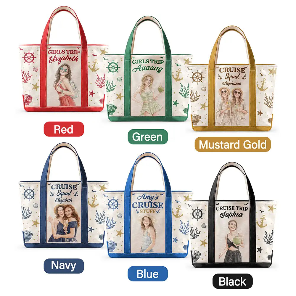 Art Design,Gift For Yourself,Gift For Women,Photo - Watercolor - Remove BG,Happy - Custom Photo Realistic Watercolor Art Cruise Bag Cruise Trip - Personalized Fabric Tote Bag