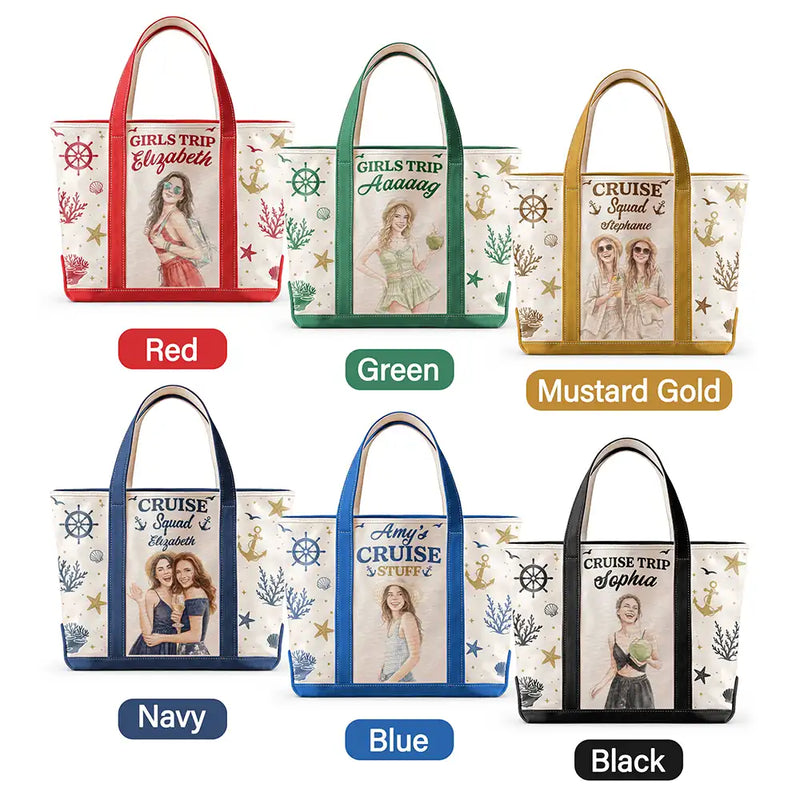 Art Design,Gift For Yourself,Gift For Women,Photo - Watercolor - Remove BG,Happy - Custom Photo Realistic Watercolor Art Cruise Bag Cruise Trip - Personalized Fabric Tote Bag