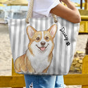 Custom Photo,Beach,Art Design,Summer,Pet Lovers,Adorable,Photo - Watercolor - Remove BG - Custom Photo Realistic Watercolor Art Cute Dog Cat Stripe Pattern - Personalized Beach Bag