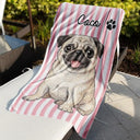 Custom Photo,Beach,Art Design,Summer,Pet Lovers,Adorable,Photo - Watercolor - Remove BG - Custom Photo Realistic Watercolor Art Cute Dog Cat Stripe Pattern - Personalized Beach Towel