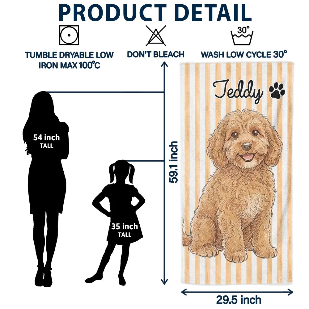 Custom Photo,Beach,Art Design,Summer,Pet Lovers,Adorable,Photo - Watercolor - Remove BG - Custom Photo Realistic Watercolor Art Cute Dog Cat Stripe Pattern - Personalized Beach Towel
