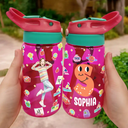 Adorable,Art Design,Back To School,Gift For Kids,Photo - Watercolor - Remove BG - Custom Photo Realistic Watercolor Art Cute Kid With Funny Letter - Personalized Kids Water Bottle With Straw