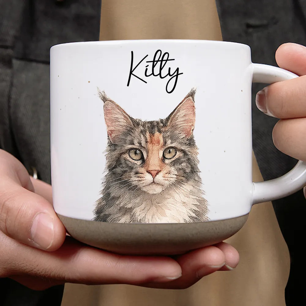 Happy,Gift For Couples,Parents,Gift For Grandparents,Gift For Bestie,Cat Lovers,Pet Lovers,Dog Lovers - Custom Photo Realistic Watercolor Art Dog Cat Couple Bestie Family - Personalized Pottery Mug