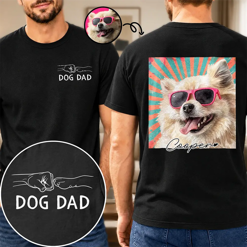 Dog Dad,Pet Lovers,Gift For Father,Custom Photo,Art Design,Adorable,Photo - Watercolor - Remove BG,Icon - Custom Photo Realistic Watercolor Art Dog Cat Dad Mom Pet Lover Hand Punch - Personalized T Shirt