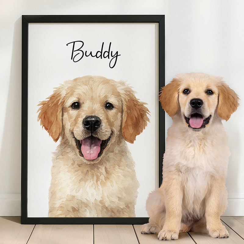 Pet Lovers, Dog Lovers, Cat Lovers, Love - Custom Photo Realistic Watercolor Art Dog Cat Pet - Personalized Poster