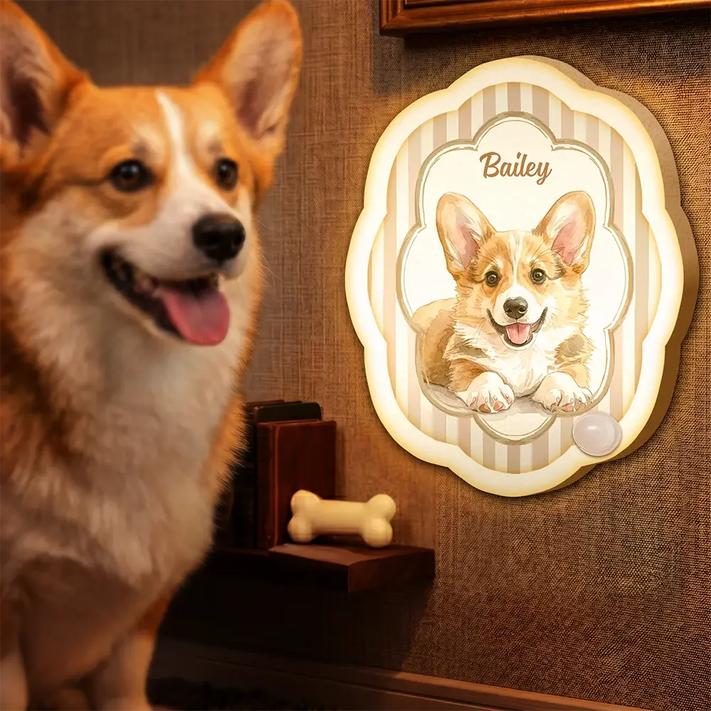 Custom Photo Realistic Watercolor Art Dog Cat Pet Portrait Vintage - Personalized Motion Sensor Night Light