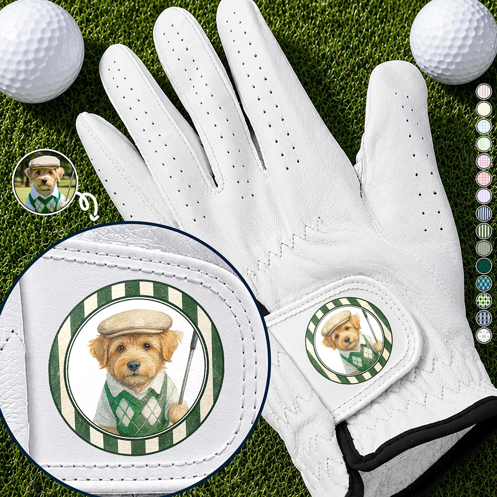 Custom Photo Realistic Watercolor Art Dog Cat Pet Portrait Vintage - Personalized Golf Glove