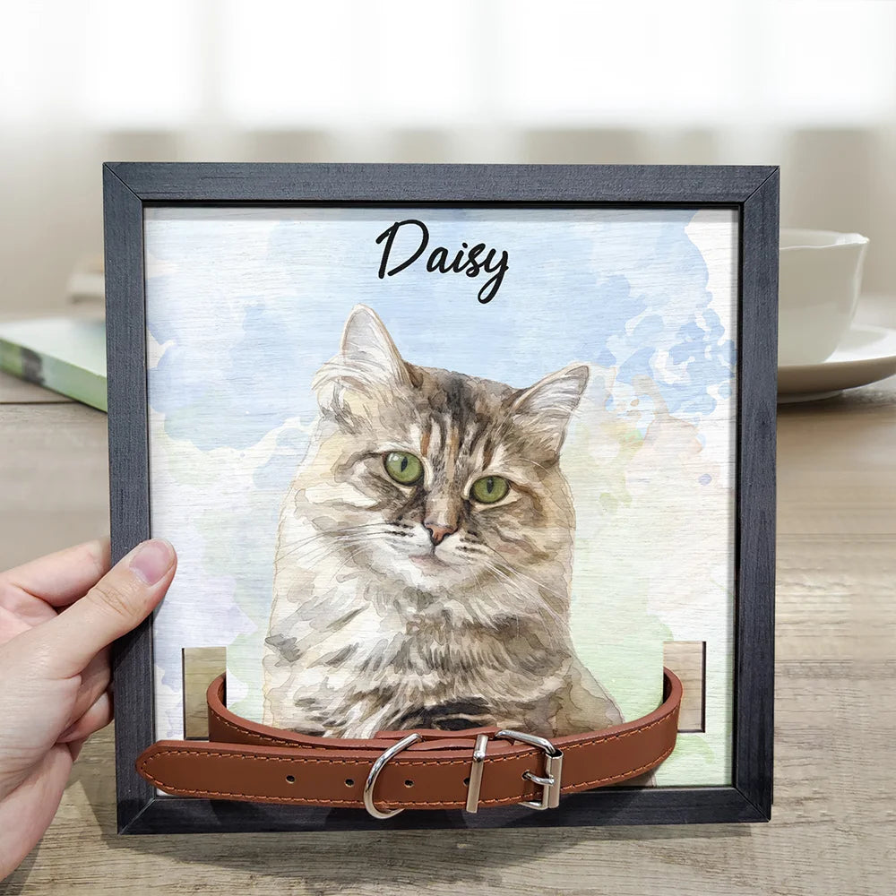Top Market,Art Design,Sentimental,Pet Lovers,Memorial,Photo - Watercolor - Remove BG - Custom Photo Realistic Watercolor Art Dog Cat Portrait Memorial - Personalized Pet Loss Sign, Collar Frame