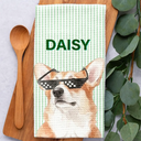 Art Design,Pet Lovers,Photo - Watercolor - Remove BG,Happy - Custom Photo Realistic Watercolor Art Dog Cat Slay Portrait Striped Pattern - Personalized Kitchen Towel