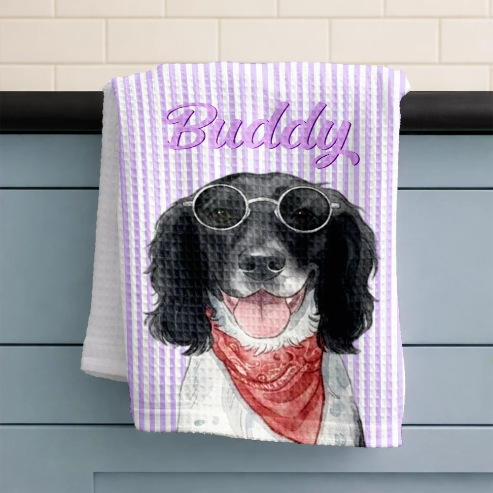 Art Design,Pet Lovers,Photo - Watercolor - Remove BG,Happy - Custom Photo Realistic Watercolor Art Dog Cat Slay Portrait Striped Pattern - Personalized Kitchen Towel