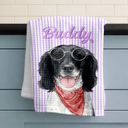 Art Design,Pet Lovers,Photo - Watercolor - Remove BG,Happy - Custom Photo Realistic Watercolor Art Dog Cat Slay Portrait Striped Pattern - Personalized Kitchen Towel