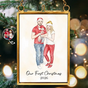 Art Design,Christmas,Family,Photo - Watercolor - Remove BG,Happy - Custom Photo Realistic Watercolor Art Family Parents Couple Pet - Personalized Metal Frame Ornament