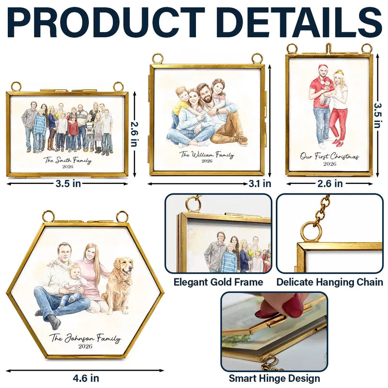 Art Design,Christmas,Family,Photo - Watercolor - Remove BG,Happy - Custom Photo Realistic Watercolor Art Family Parents Couple Pet - Personalized Metal Frame Ornament