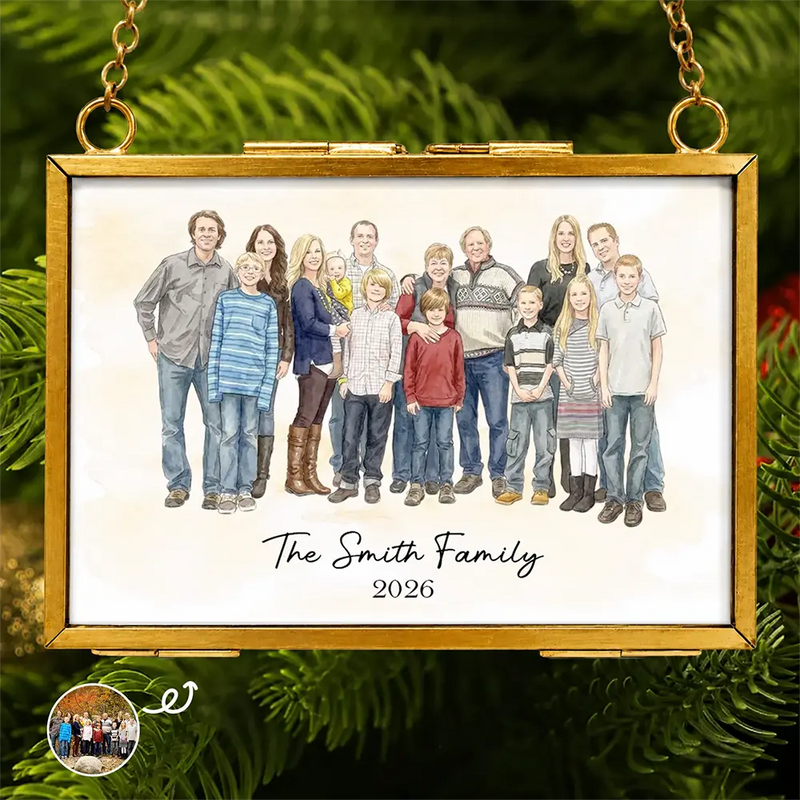 Art Design,Christmas,Family,Photo - Watercolor - Remove BG,Happy - Custom Photo Realistic Watercolor Art Family Parents Couple Pet - Personalized Metal Frame Ornament