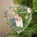 Art Design,Christmas,Married Couple,Romantic,Gift For Couples,Photo - Watercolor - Remove BG - Custom Photo Realistic Watercolor Art First Christmas Married Romantic Couple - Personalized Heart Shaped Glass Ornament
