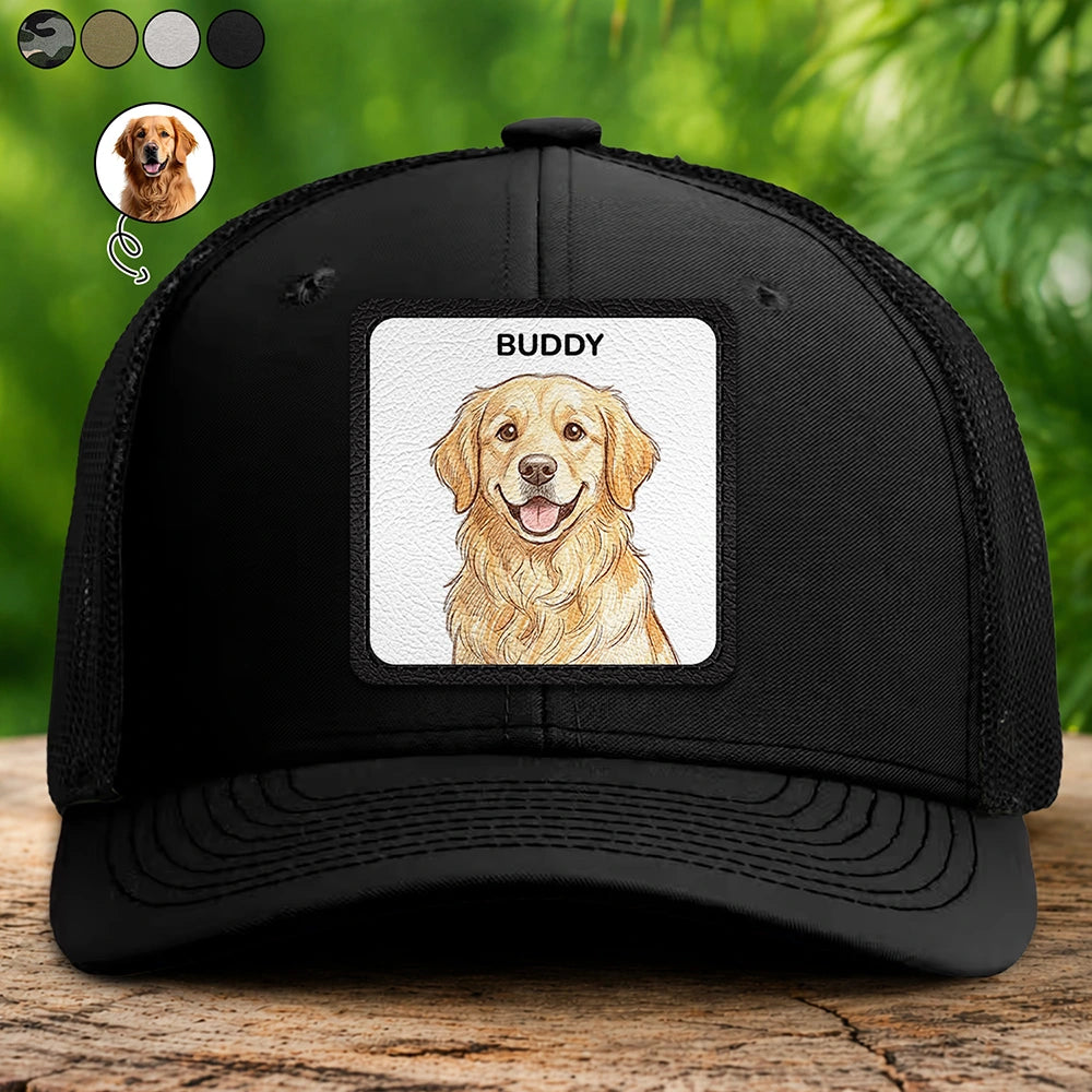 Custom Photo Realistic Watercolor Art Funny Dog Cat Pet - Personalized Leather Patch Hat