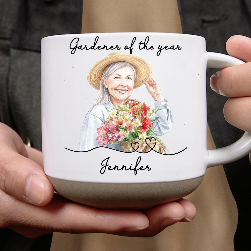 Top Market,Art Design,Gardening,Gift For Grandma,Photo - Watercolor - Remove BG,Happy - Custom Photo Realistic Watercolor Art Gardener Of The Year - Personalized Pottery Mug