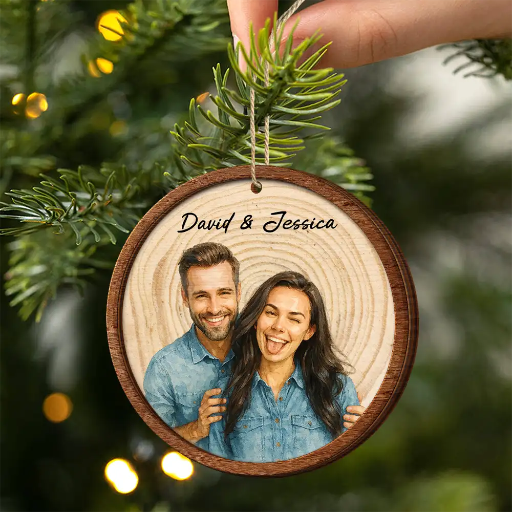 Love, Gift For Couples, Gift For Husband, Gift For Wife, Gift For Boyfriend, Gift For Girlfriend - Custom Photo Realistic Watercolor Art Happy Couple - Personalized 2-Layered Wooden Ornament