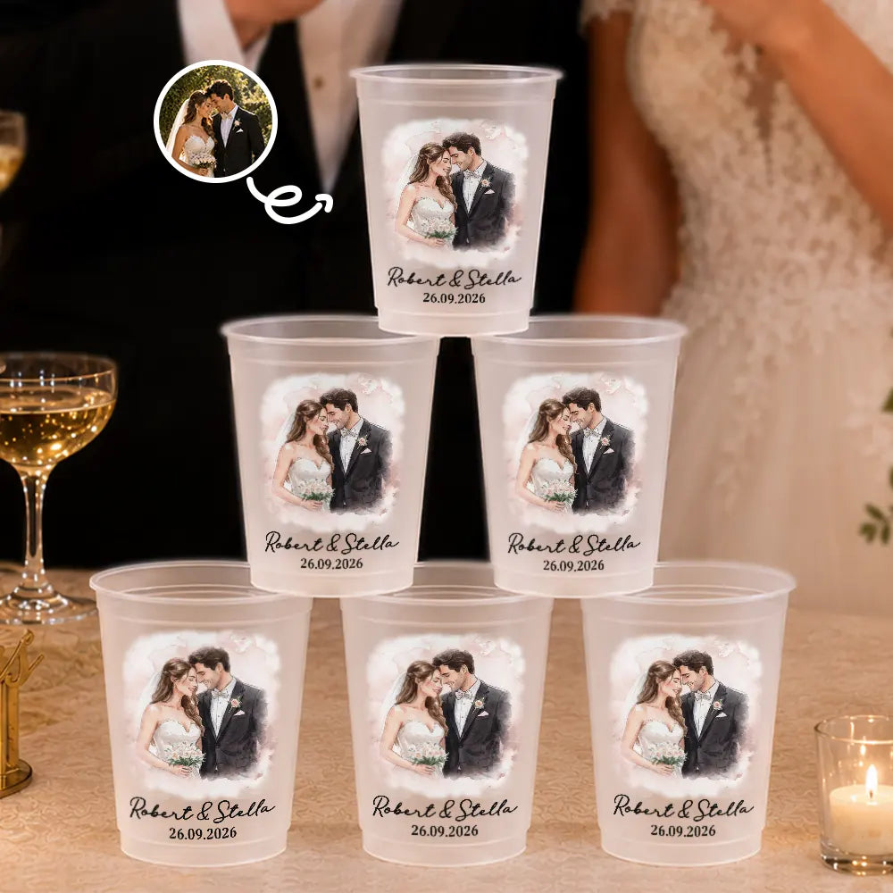 Custom Photo Realistic Watercolor Art Happy Couple Anniversary - Personalized Frosted Cups
