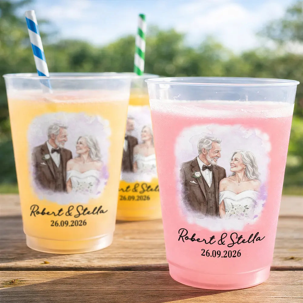 Custom Photo, Art Design, Gift For Couples, Wedding, Romantic, Photo - Watercolor - Remove BG - Custom Photo Realistic Watercolor Art Happy Couple Anniversary - Personalized Frosted Cups