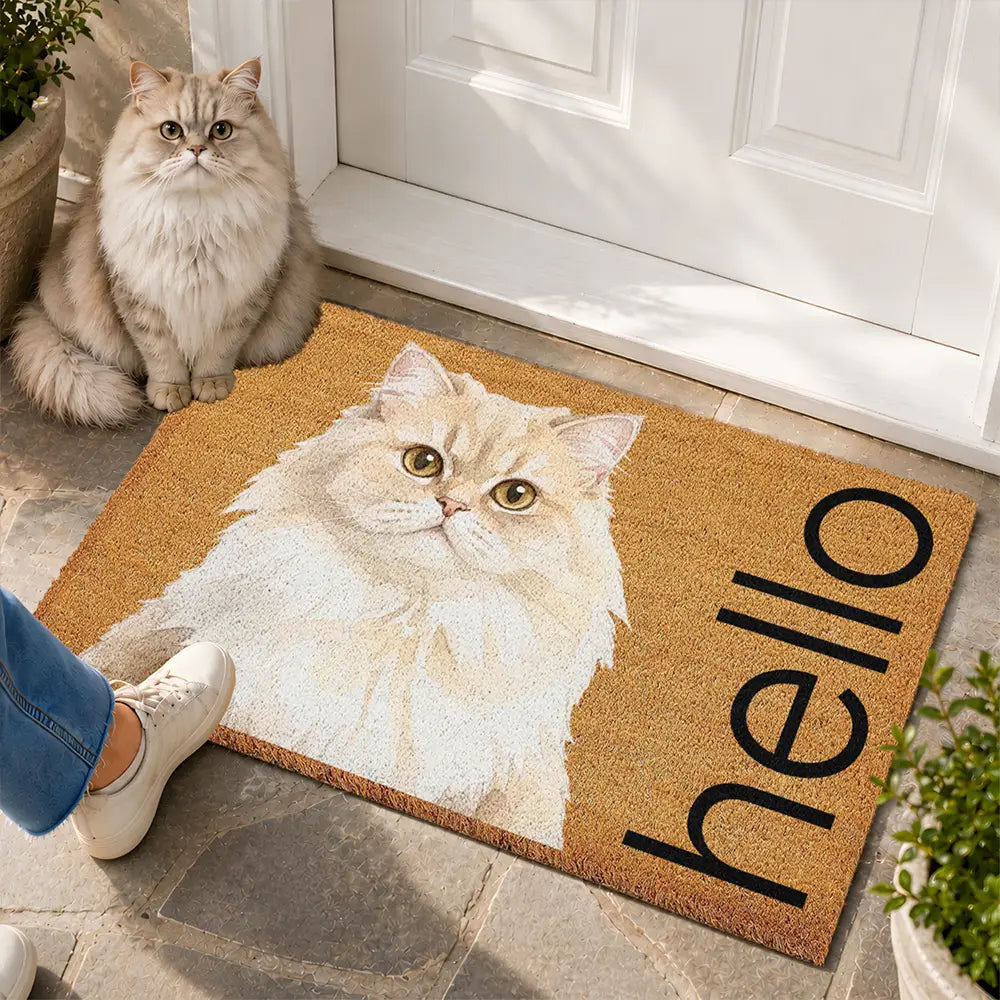Art Design,Pet Lovers,Photo - Watercolor - Remove BG,Happy - Custom Photo Realistic Watercolor Art Hello Welcome Lovely Pet Portrait - Personalized Coconut Doormat