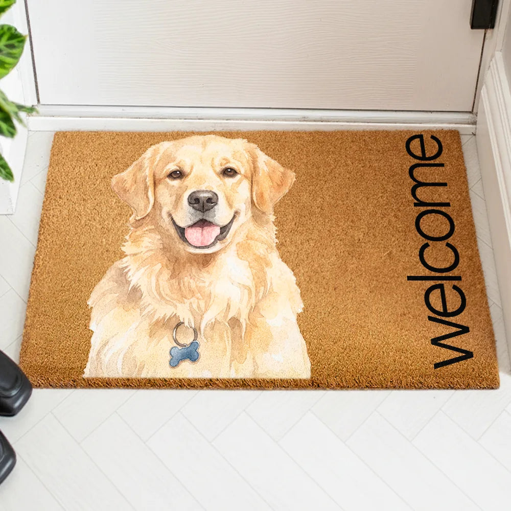 Art Design,Pet Lovers,Photo - Watercolor - Remove BG,Happy - Custom Photo Realistic Watercolor Art Hello Welcome Lovely Pet Portrait - Personalized Coconut Doormat