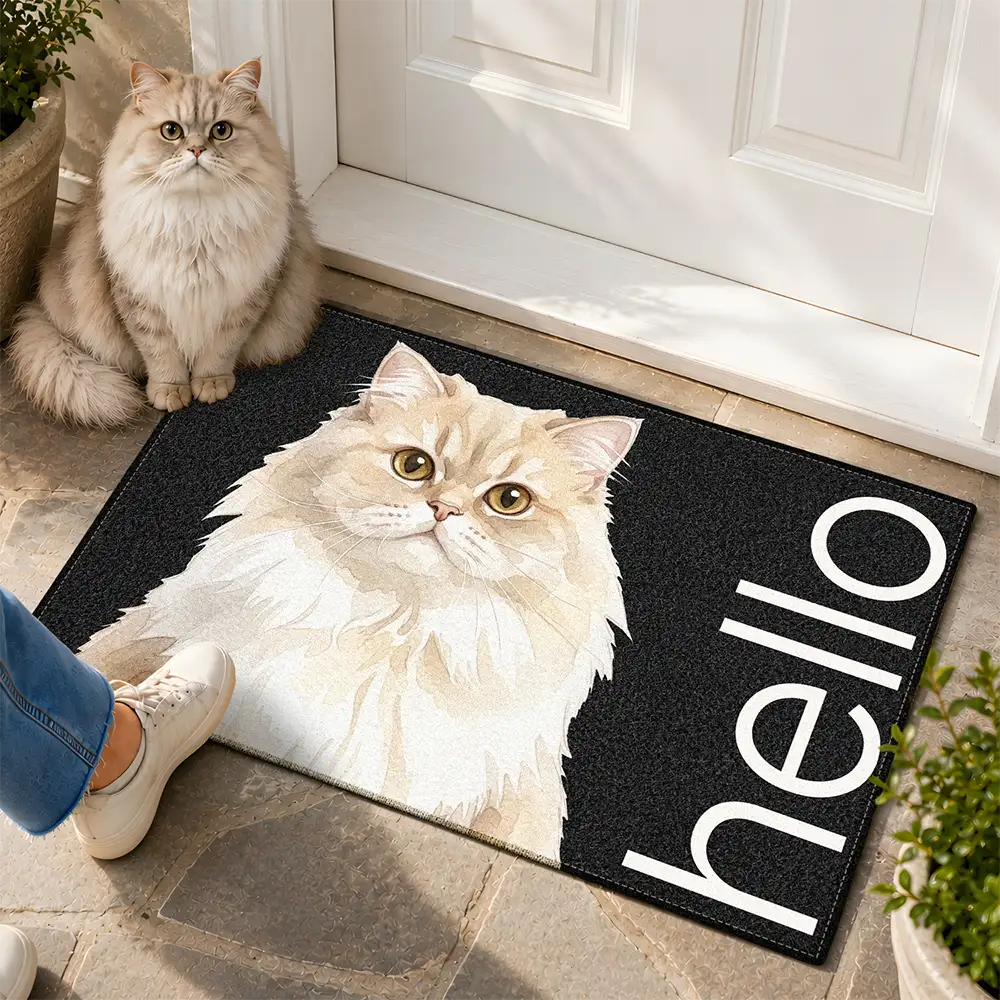 Top Market,Art Design,Pet Lovers,Photo - Watercolor - Remove BG,Happy - Custom Photo Realistic Watercolor Art Hello Welcome Lovely Pet Portrait - Personalized Doormat