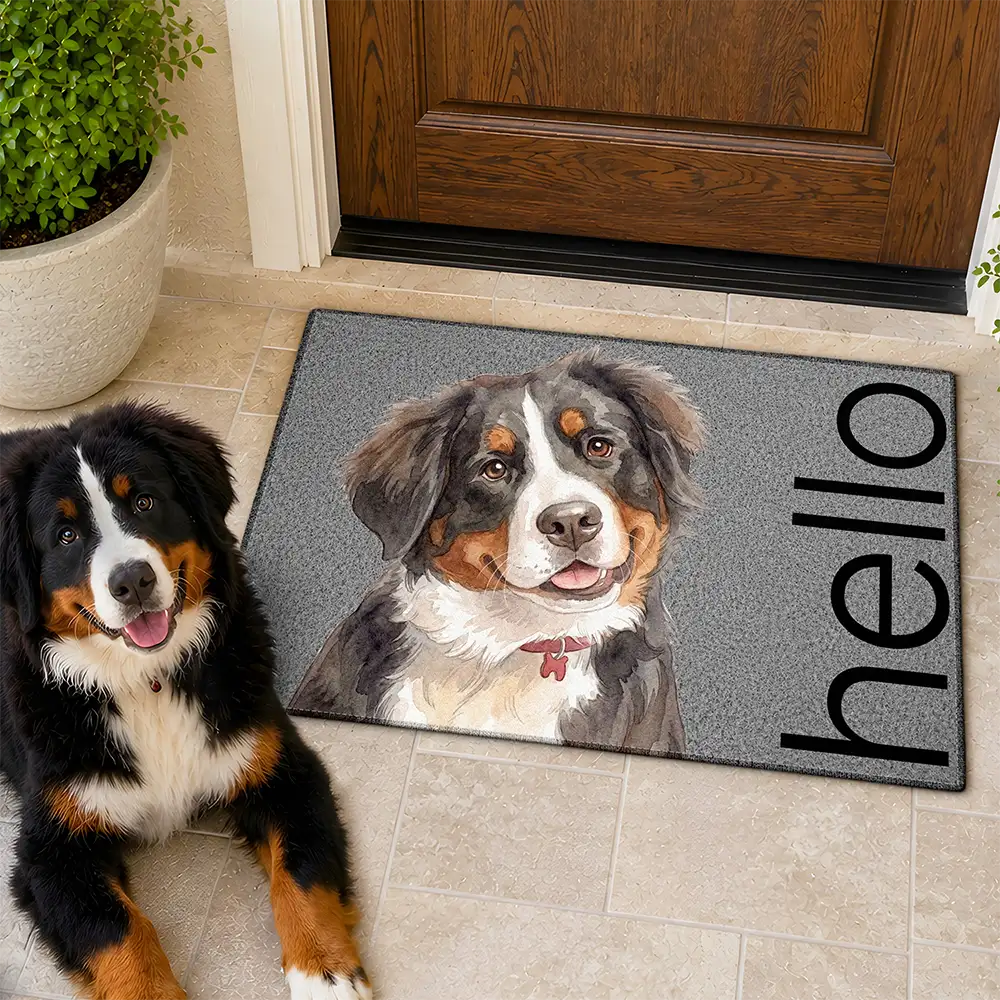 Top Market,Art Design,Pet Lovers,Photo - Watercolor - Remove BG,Happy - Custom Photo Realistic Watercolor Art Hello Welcome Lovely Pet Portrait - Personalized Doormat