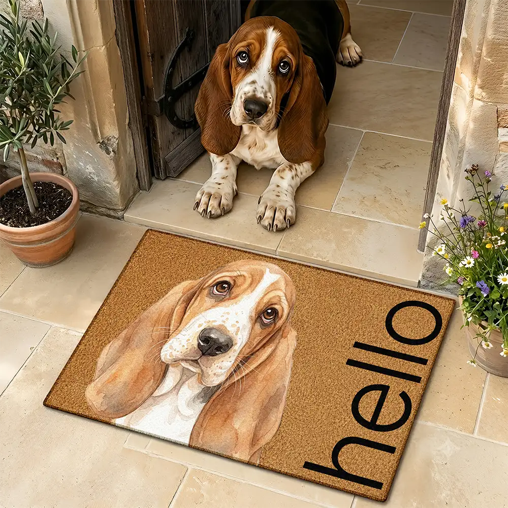 Top Market,Art Design,Pet Lovers,Photo - Watercolor - Remove BG,Happy - Custom Photo Realistic Watercolor Art Hello Welcome Lovely Pet Portrait - Personalized Doormat