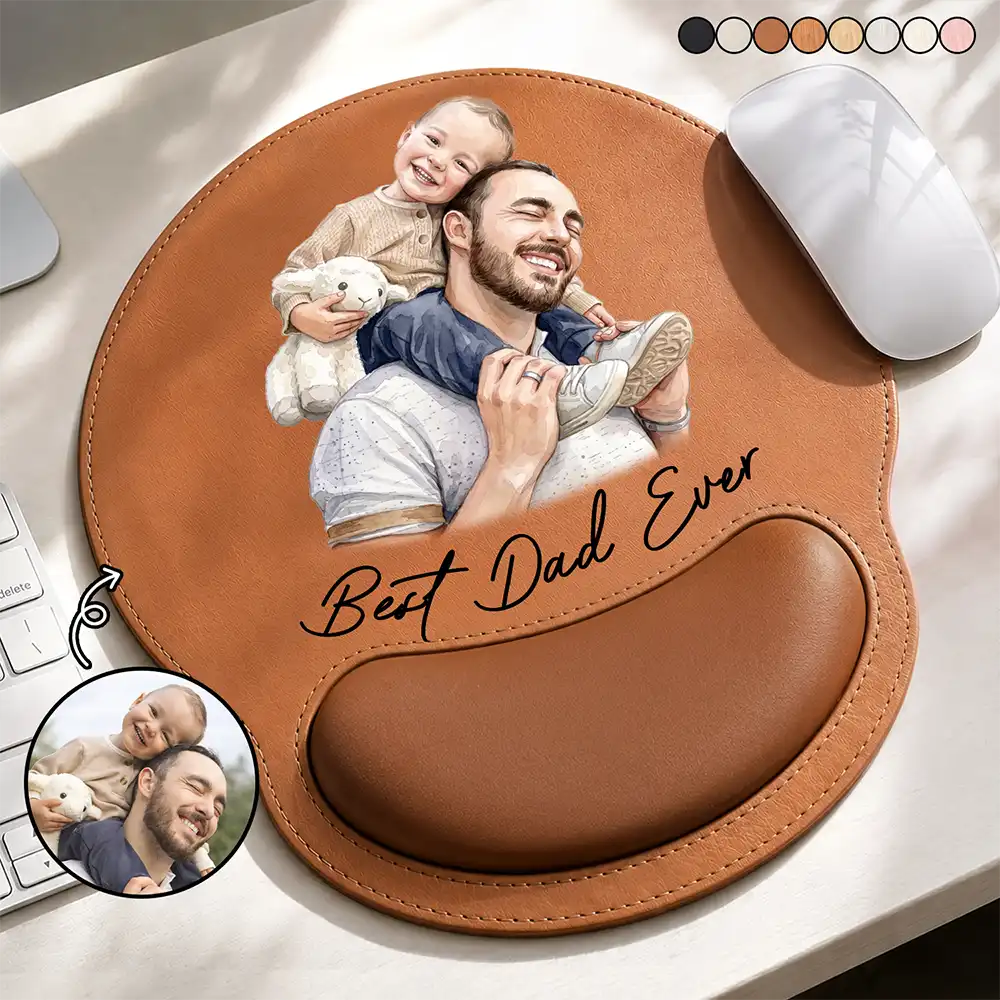 Custom Photo Realistic Watercolor Art I Love You Daddy Papa - Personalized Leather Mouse Pad