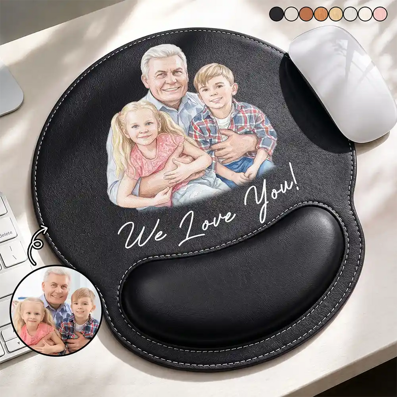 Gift For Father,Custom Photo,Art Design,Sentimental,Photo - Watercolor - Remove BG - Custom Photo Realistic Watercolor Art I Love You Daddy Papa - Personalized Leather Mouse Pad