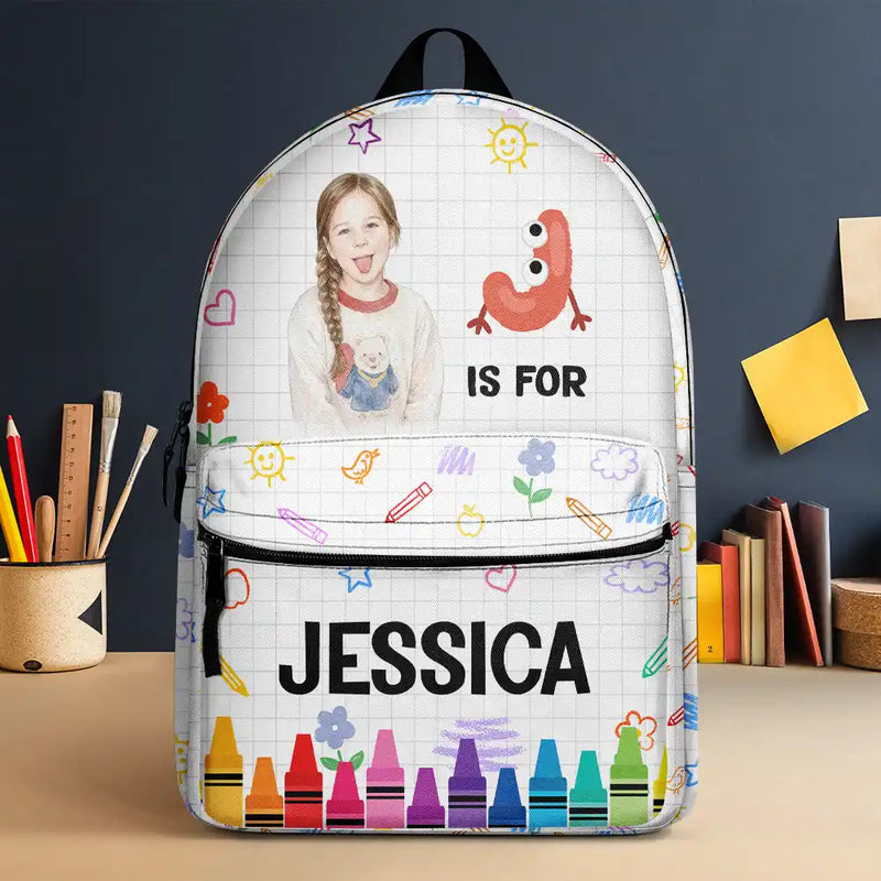 Adorable,Art Design,Back To School,Gift For Kids,Photo - Watercolor - Remove BG - Custom Photo Realistic Watercolor Art Kid With Colorful Crayons - Personalized Canvas Backpack