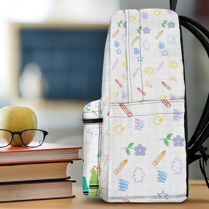 Adorable,Art Design,Back To School,Gift For Kids,Photo - Watercolor - Remove BG - Custom Photo Realistic Watercolor Art Kid With Colorful Crayons - Personalized Canvas Backpack