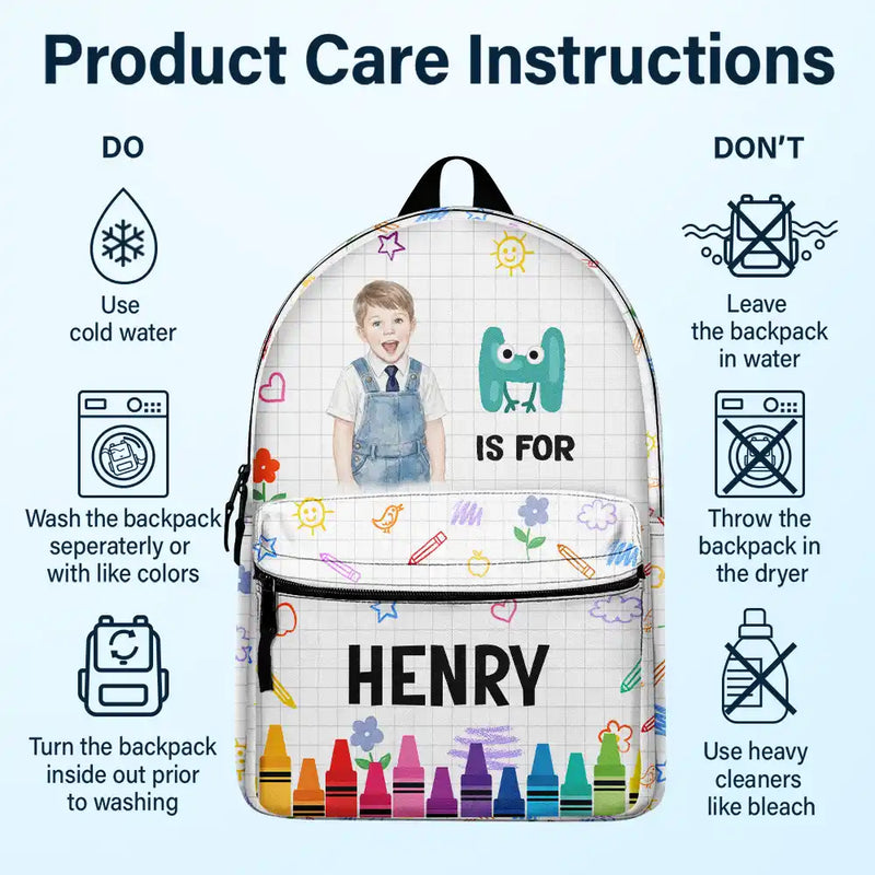 Adorable,Art Design,Back To School,Gift For Kids,Photo - Watercolor - Remove BG - Custom Photo Realistic Watercolor Art Kid With Colorful Crayons - Personalized Canvas Backpack