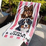 Custom Photo, Art Design, Summer, Pet Mom, Pet Lovers, Gift For Mother, Playful, Photo - Watercolor - Remove BG - Custom Photo Realistic Watercolor Art Pet Portrait Pet Mom - Personalized Beach Towel