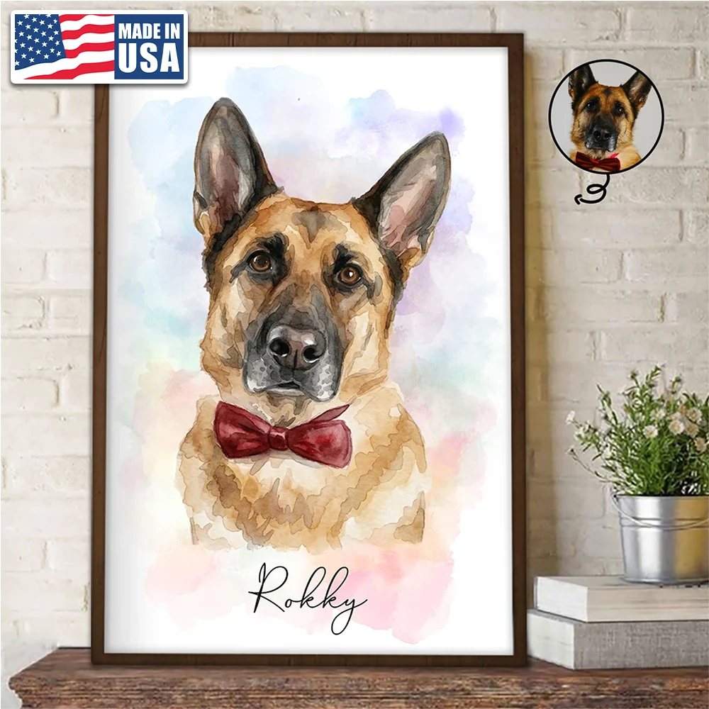 Happy,Dog Lovers,Pet Lovers,Cat Lovers - Custom Photo Realistic Watercolor Art Portrait Cat Dog Pet - Personalized Poster