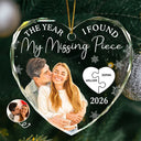 Art Design,Christmas,Romantic,Gift For Couples,Photo - Watercolor - Remove BG - Custom Photo Realistic Watercolor Art The Year I Found My Missing Piece Couples - Personalized Heart Shaped Glass Ornament