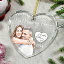 Art Design,Christmas,Romantic,Gift For Couples,Photo - Watercolor - Remove BG - Custom Photo Realistic Watercolor Art The Year I Found My Missing Piece Couples - Personalized Heart Shaped Glass Ornament