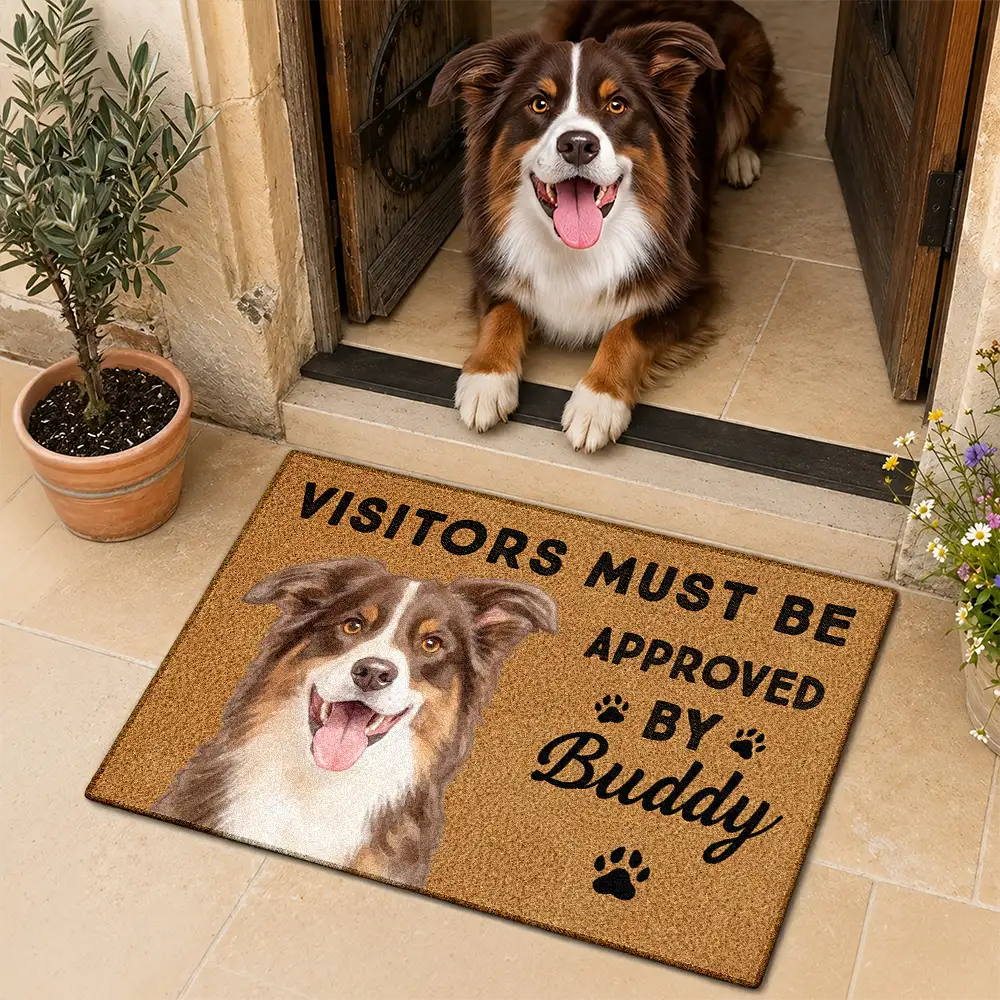 Custom Photo Realistic Watercolor Art Visitors Must Be Approved By This Dog Cat - Personalized Doormat
