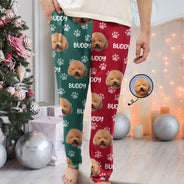Funny,Pet Lovers,Custom Photo - Custom Photo Red Green Pet Face - Personalized Pajama Pants