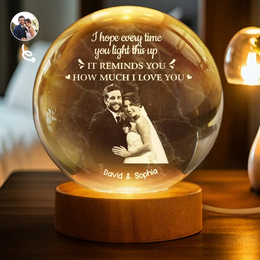 Gift For Couples,Gift For Husband,Gift For Wife,Gift For Boyfriend,Gift For Girlfriend,Love,Custom Photo - Custom Photo Remind How Much I Love You - Personalized Crystal Globe Lamp