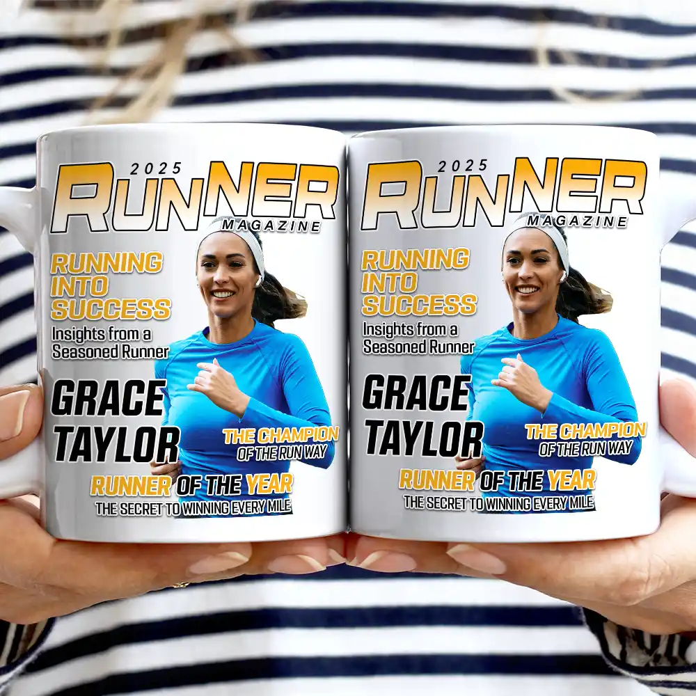 Gift For Yourself,Gift For Women,Gift For Men,Custom Photo,Happy - Custom Photo Runner Magazine - Personalized Mug
