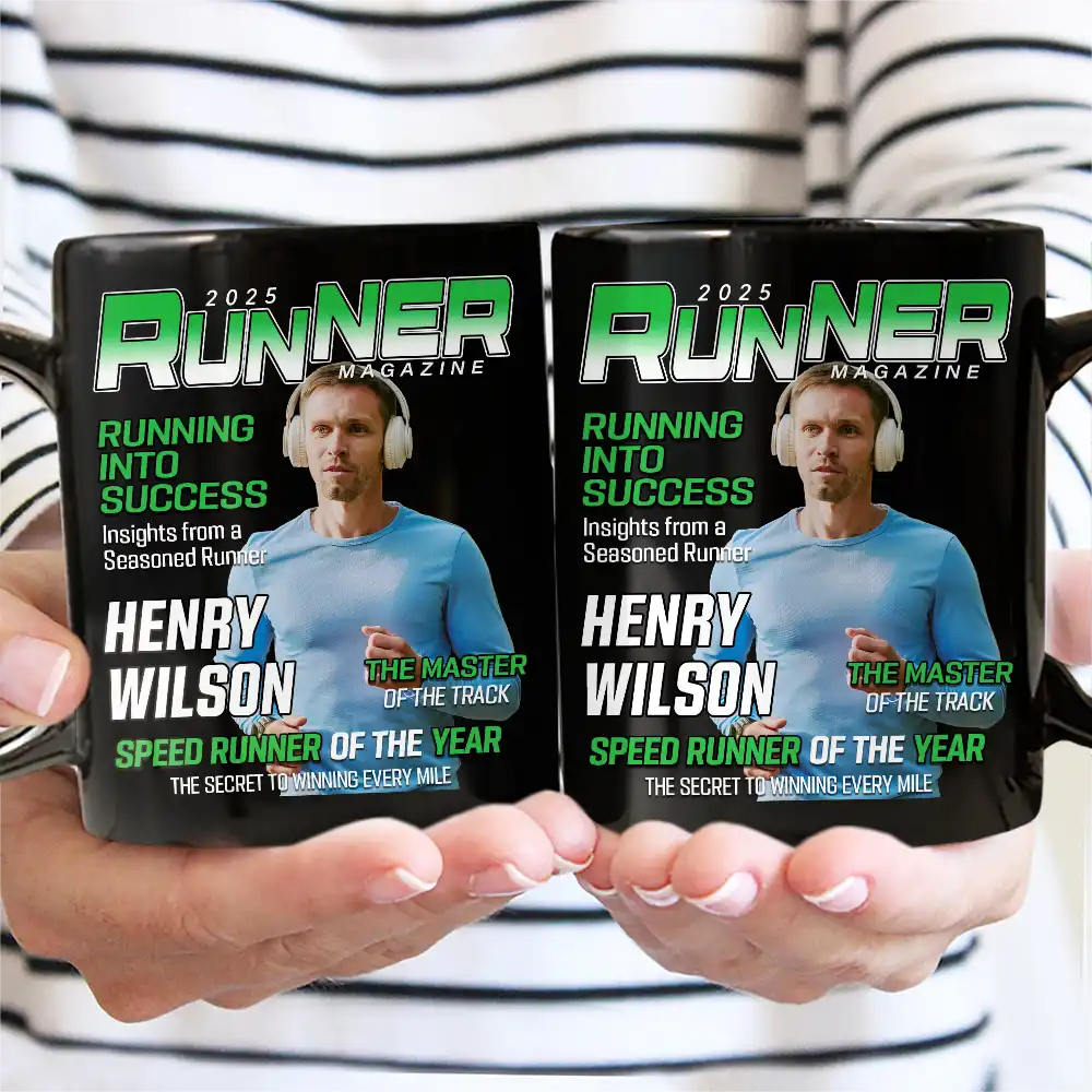 Gift For Yourself,Gift For Women,Gift For Men,Custom Photo,Happy - Custom Photo Runner Magazine - Personalized Mug
