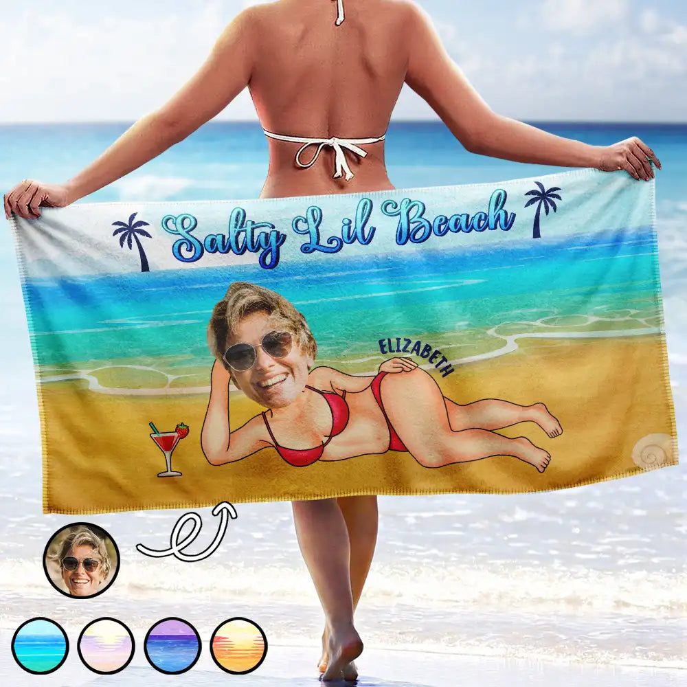 Gift For Wife, Gift For Yourself, Gift For Women, Gift For Sisters, Gift For Bestie, Beach, Happy - Custom Photo Salty Lil Beach - Personalized Beach Towel