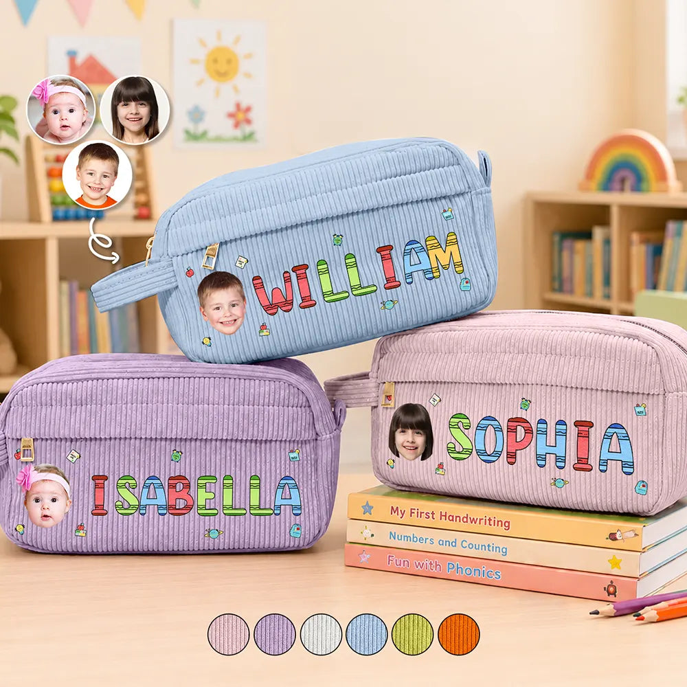 Back To School, Custom Photo, Gift For Kids, Confident, Cut-Face Photo - Custom Photo School Kids' Back To School - Personalized Corduroy Pencil Case