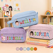 Back To School, Custom Photo, Gift For Kids, Confident, Cut-Face Photo - Custom Photo School Kids' Back To School - Personalized Corduroy Pencil Case