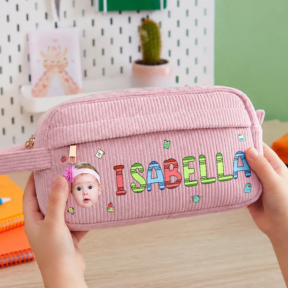 Back To School, Custom Photo, Gift For Kids, Confident, Cut-Face Photo - Custom Photo School Kids' Back To School - Personalized Corduroy Pencil Case