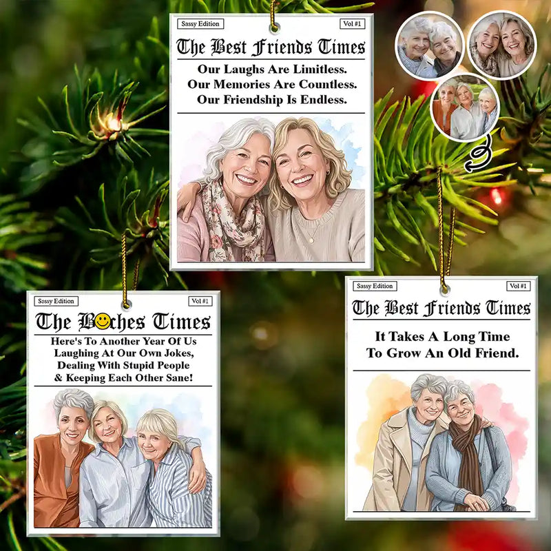 Art Design,Gift For Bestie,Christmas,Humorous,Photo - Semi Realistic Portrait - Custom Photo Semi Realistic Portrait Best Friends Funny Keepsake - Personalized Custom Shaped Acrylic Ornament